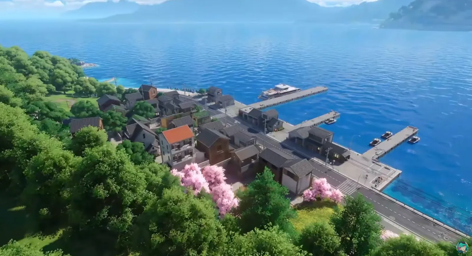 Sunward Island harbor overview shown in footage from the developer live stream