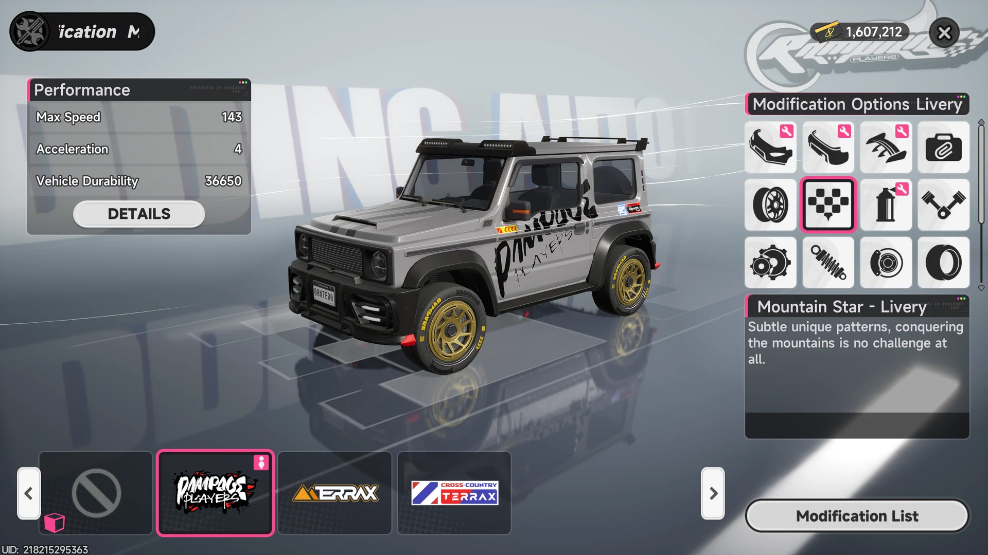 G3 customization example screen